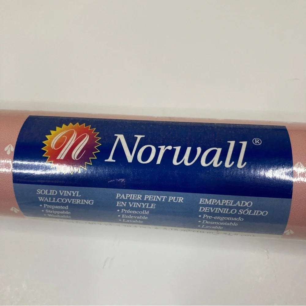 Norwall | Vintage Wallpaper Solid Vinyl Wall Covering Light Pink White NEW